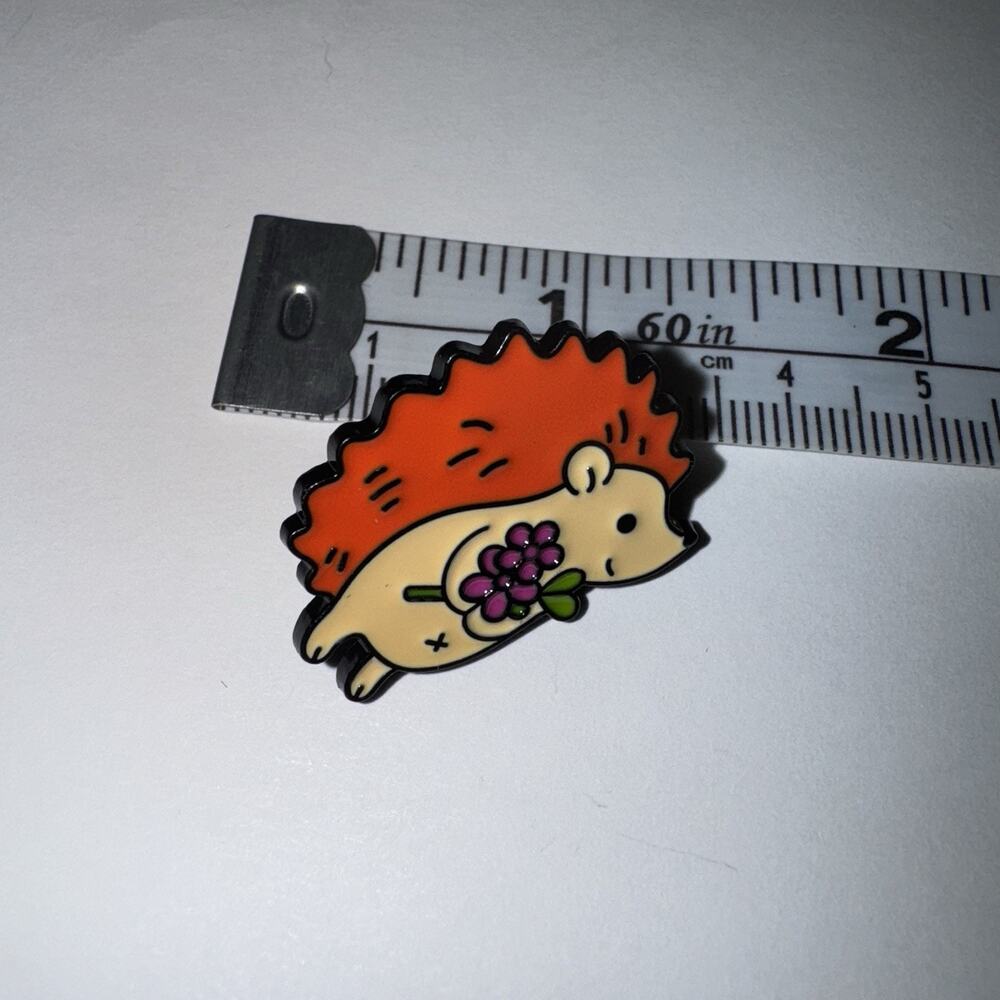 Porcupine With Purple Flowers Pin Brooch